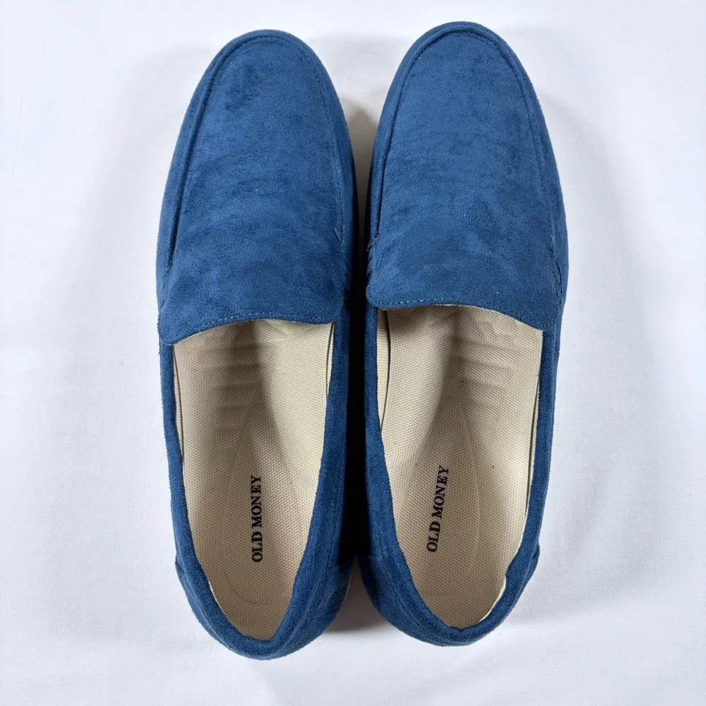 Old Money Mens Blue Faux Suede Slip On Loafers Size 45 US 12 Casual Flats